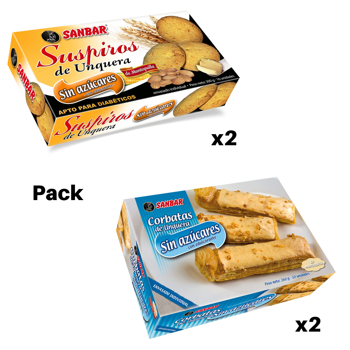 Pack 4 – Corbatas sin azúcar x2 + Suspiros sin azúcar x2